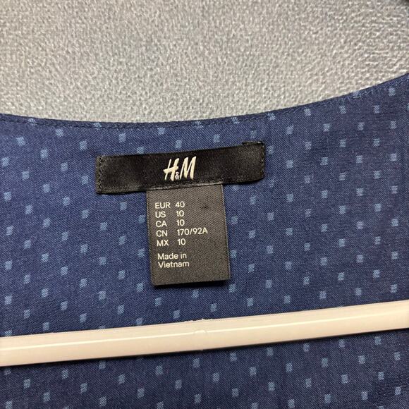 H&M Navy Dotted Sheer Button Front Blouse Size 10 Blue Work Business Office - Picture 3 of 11